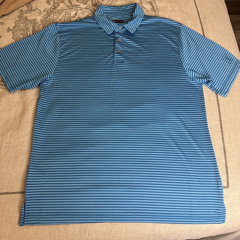 PGA Tour Shirt Mens XL Blue Striped Golf Polo Short Sleeve Performance Polyester